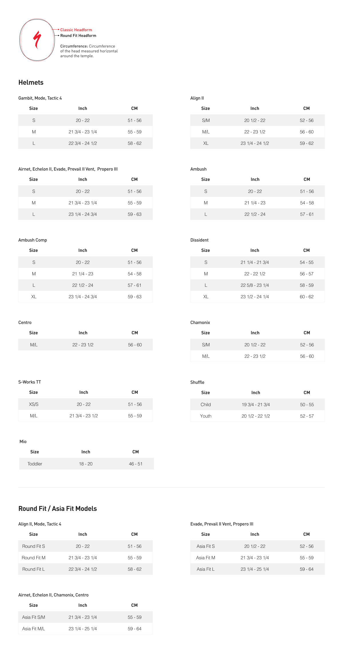 Specialized align 2024 helmet sizing