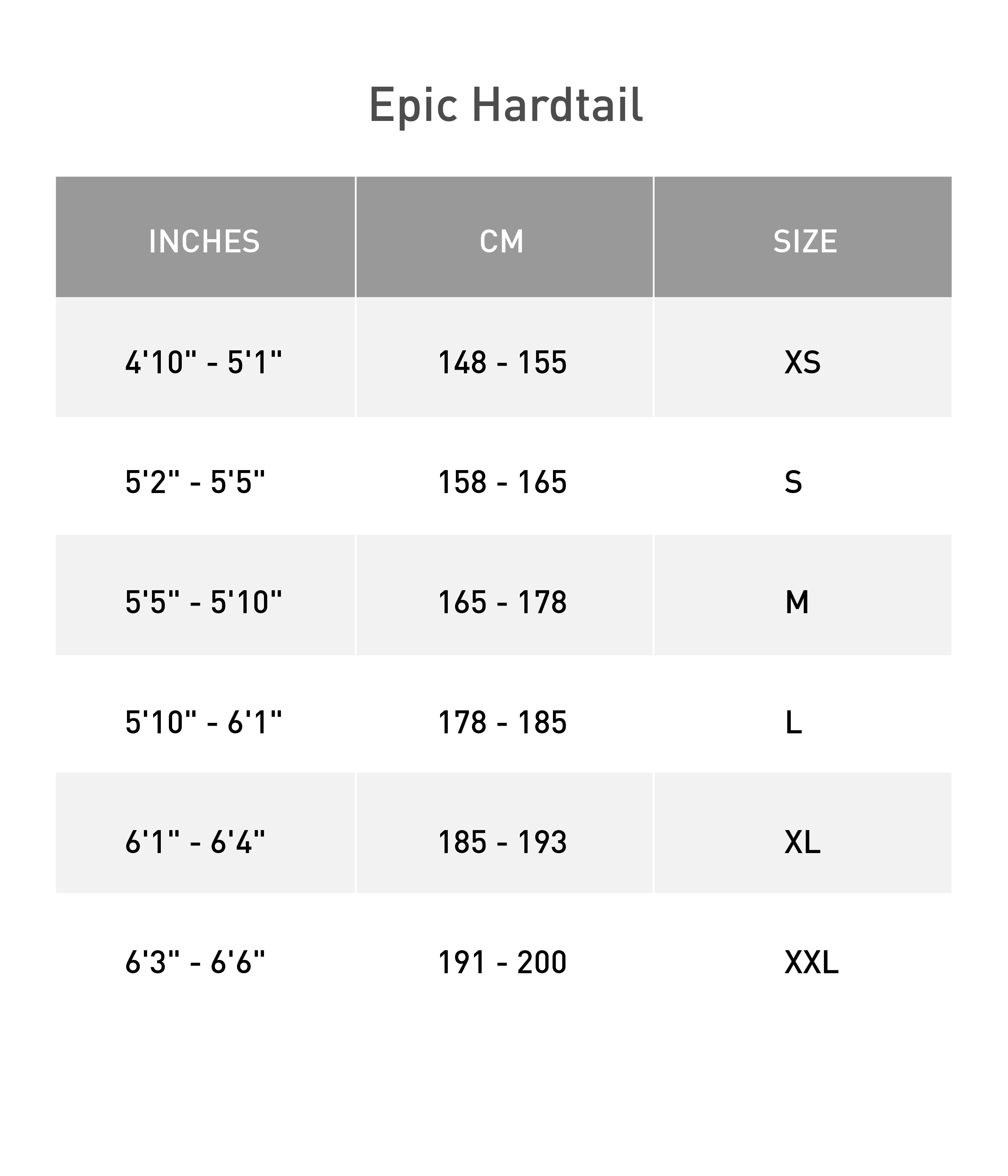 Specialized epic hot sale hardtail sizing