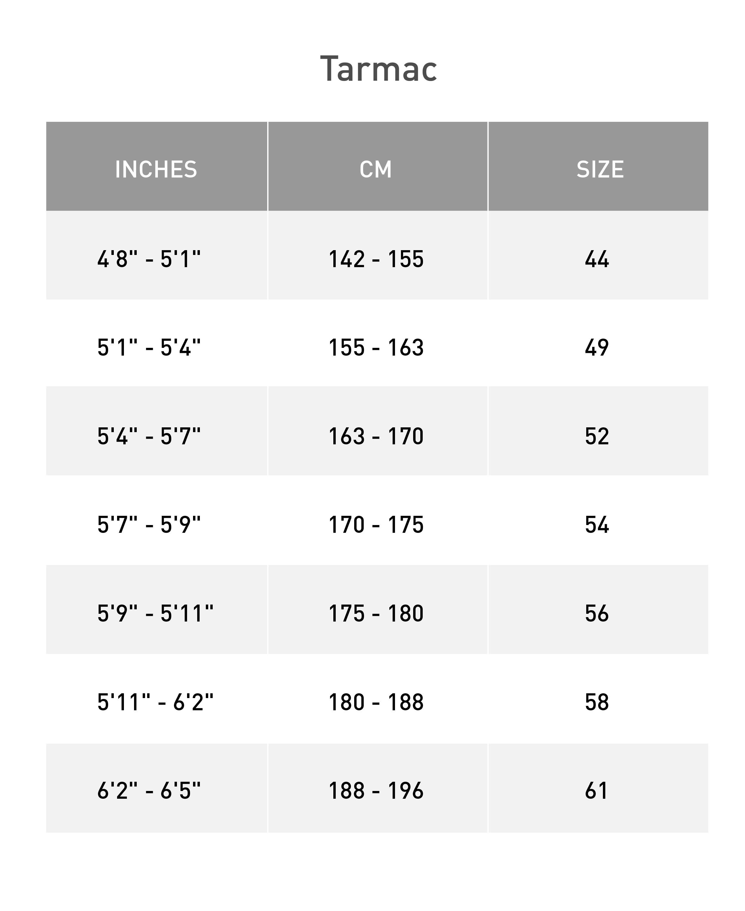 Tarmac sl6 cheap size chart